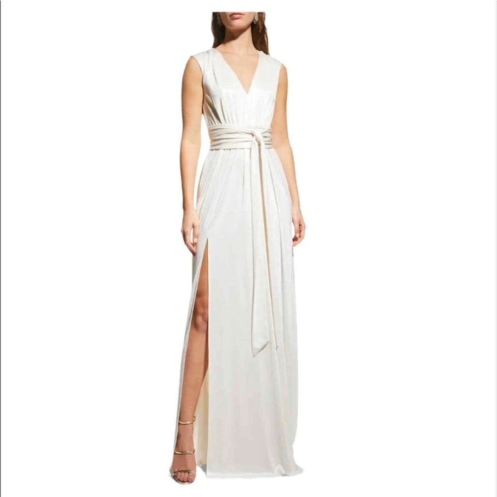 Dress the Population Cream Maxi Dress with Waist Tie